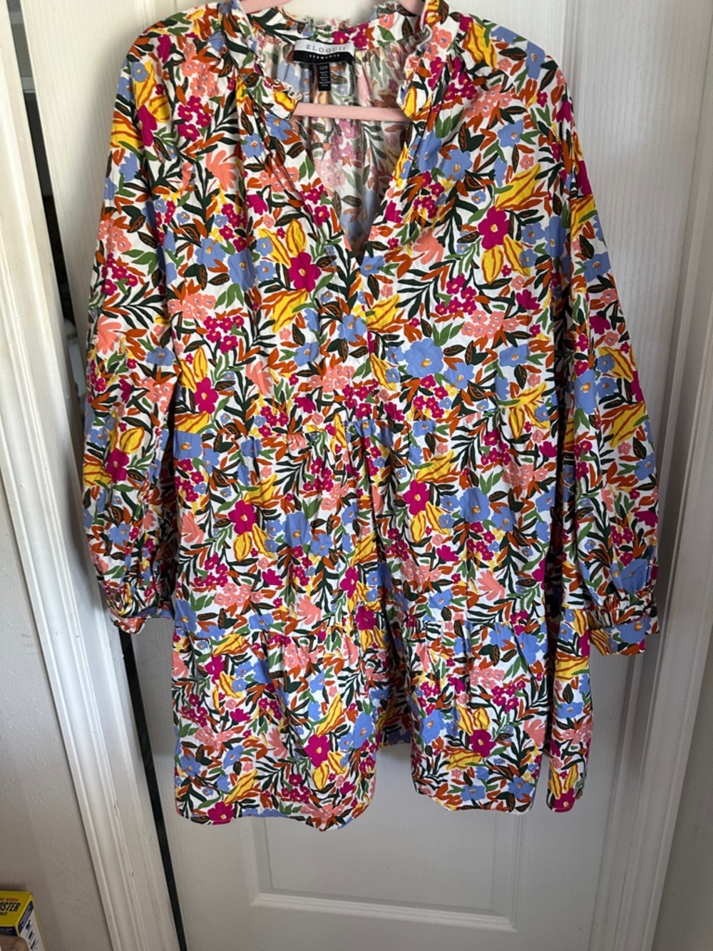 Eloquii Multicolor Floral Tiered V-Neck Tunic